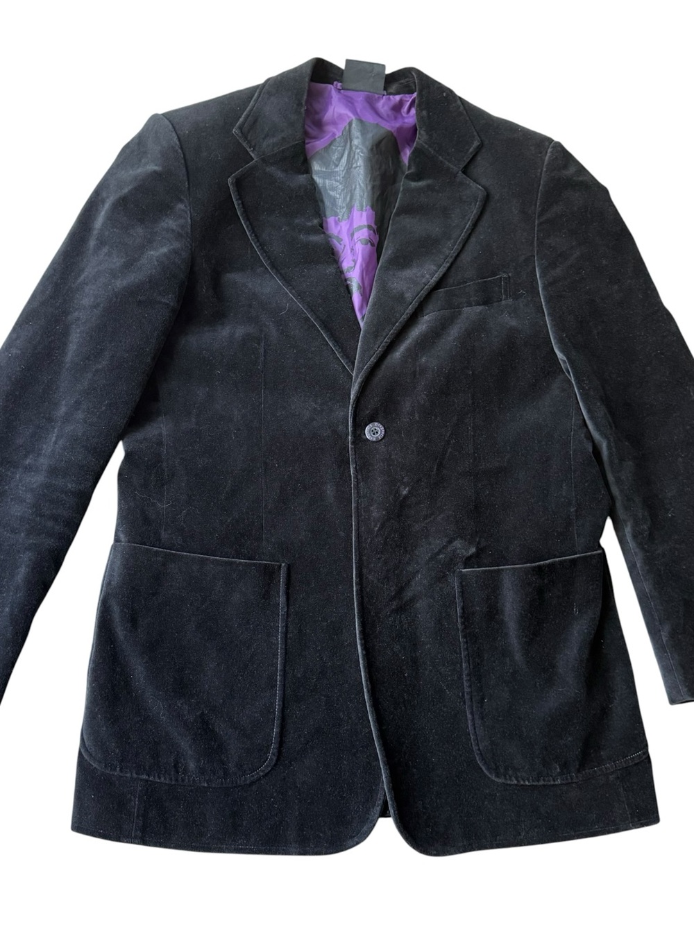 Dragonfly Clothing Co Hendrix Sz M Black Men's Velvet Blazer with Purple Lining